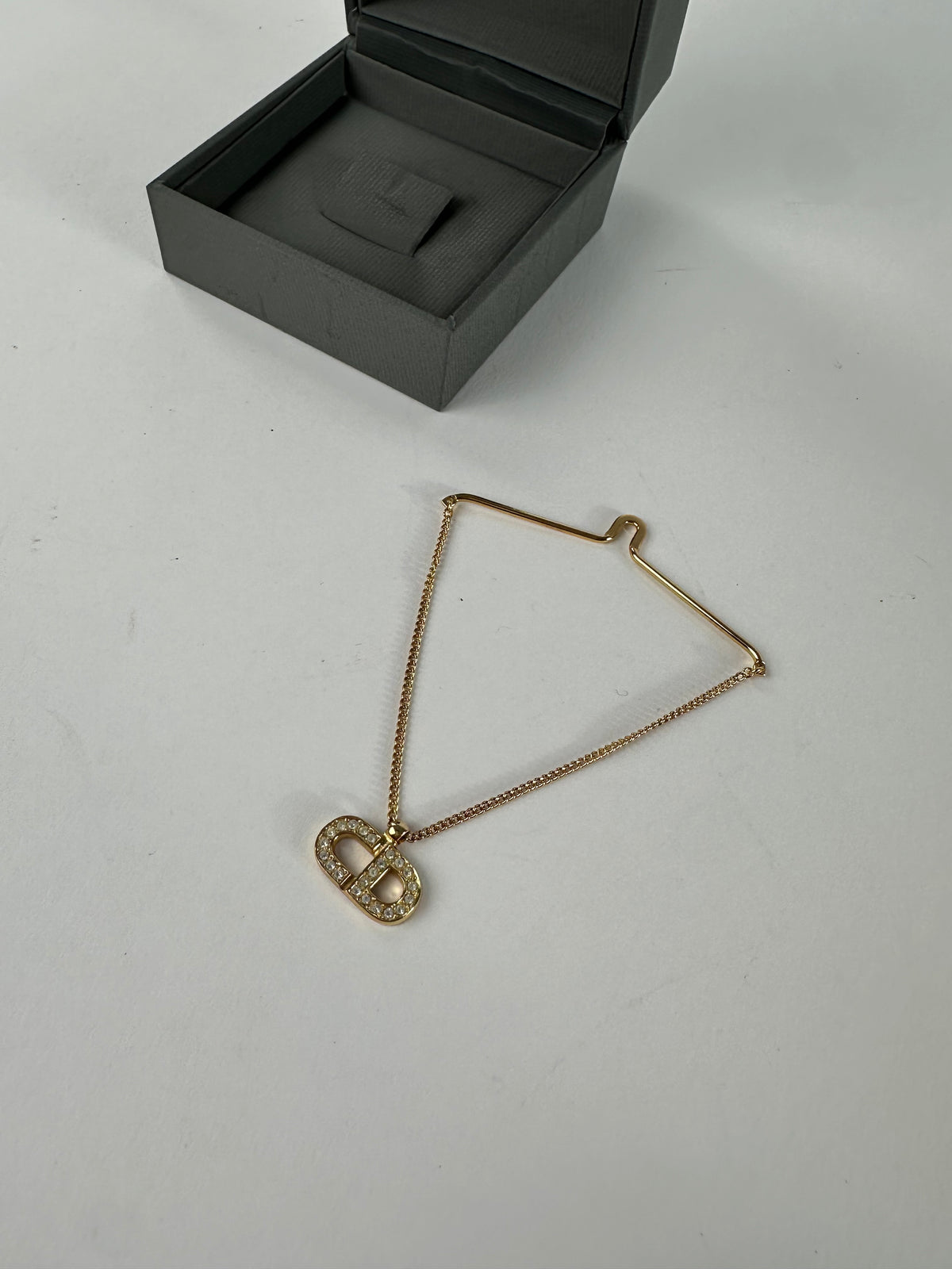 Vintage Dior Monsieur Pendant Necklace Gold-Tone Crystal Late 1980s