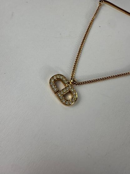 Vintage Dior Monsieur Pendant Necklace Gold-Tone Crystal Late 1980s