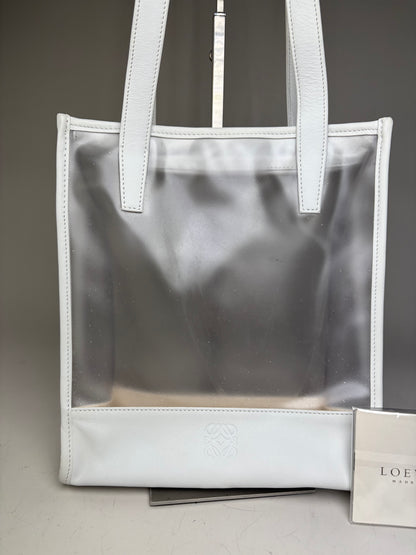 Vintage Loewe Leather PVC Tote Bag White Transparent Silver