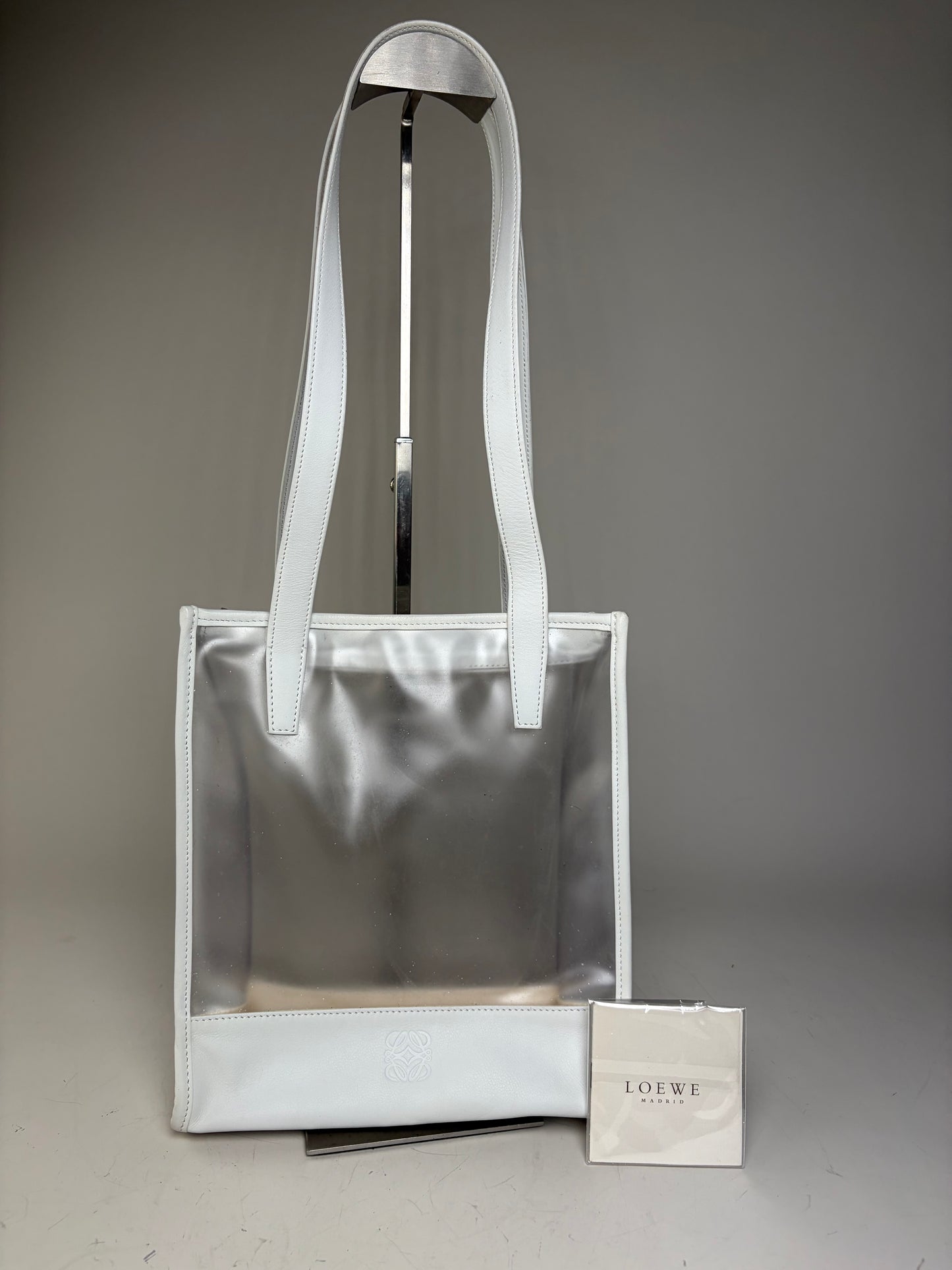 Vintage Loewe Leather PVC Tote Bag White Transparent Silver