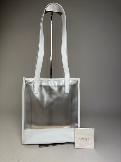 Vintage Loewe Leather PVC Tote Bag White Transparent Silver