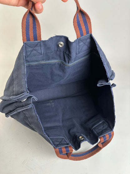 Vintage Hermes Canvas Leather Trim Tote Navy Rust