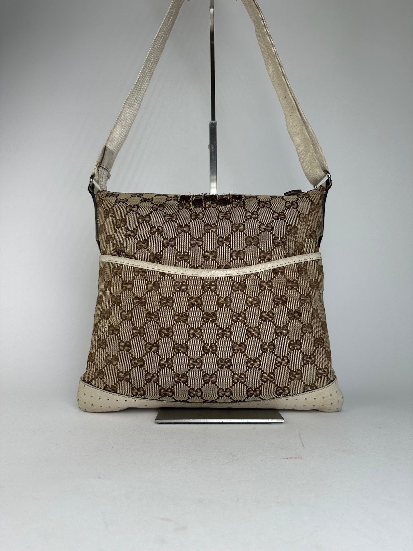 Vintage Gucci GG Monogram Canvas Crossbody Bag Brown Ivory