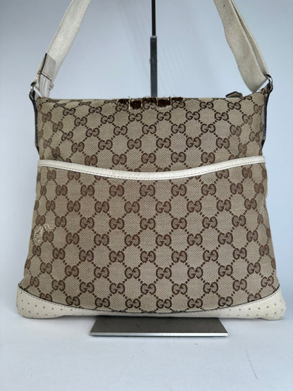 Vintage Gucci GG Monogram Canvas Crossbody Bag Brown Ivory