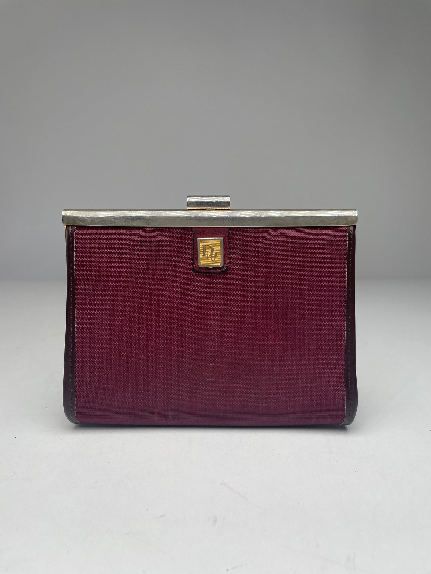 Vintage Dior Canvas Leather Clutch Dark Red