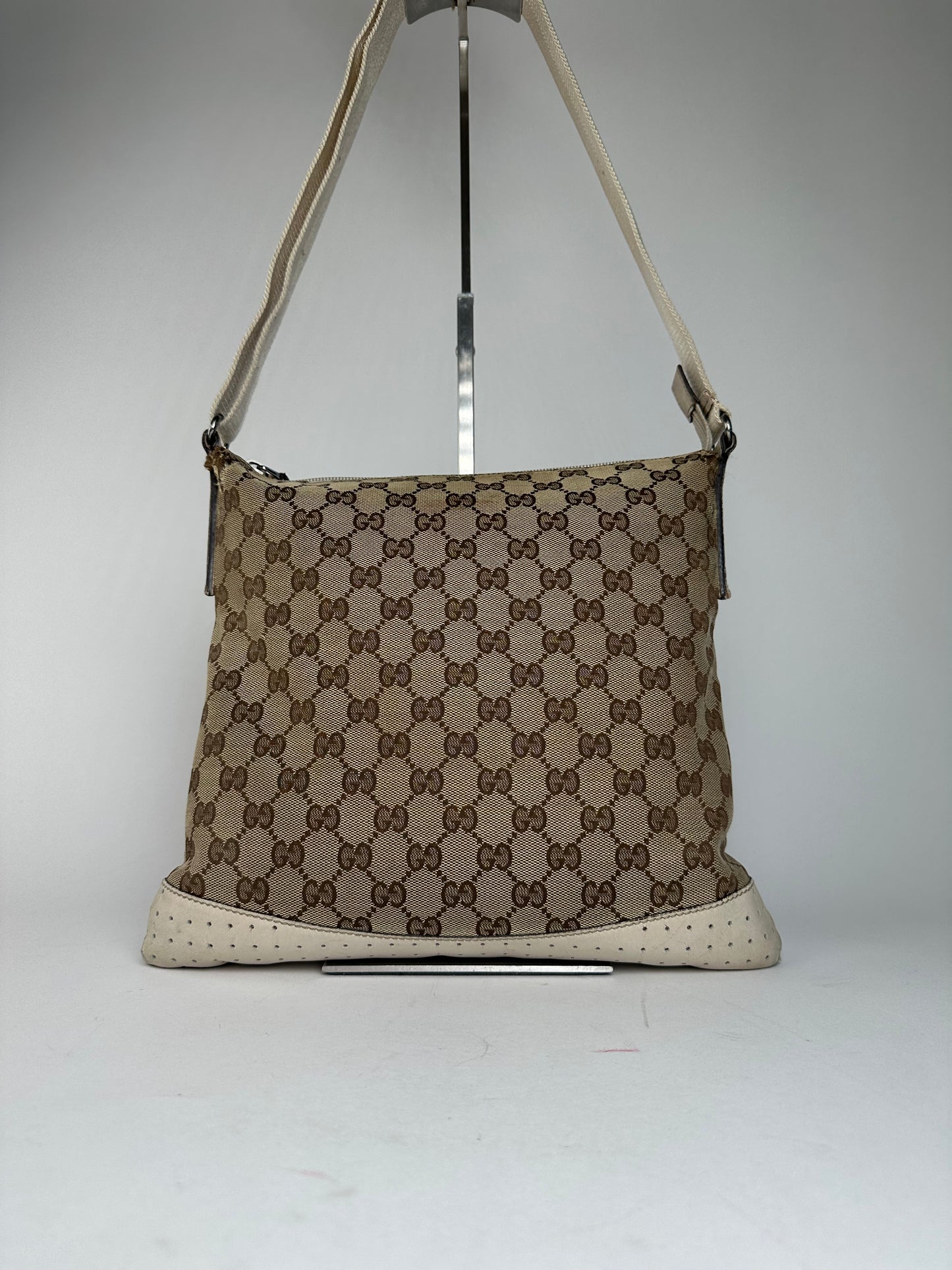 Vintage Gucci GG Monogram Canvas Crossbody Bag Brown Ivory