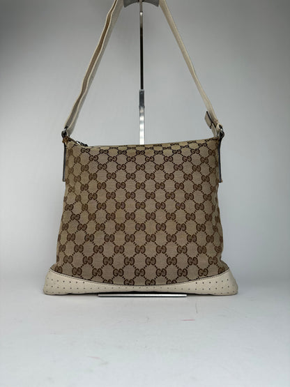 Vintage Gucci GG Monogram Canvas Crossbody Bag Brown Ivory