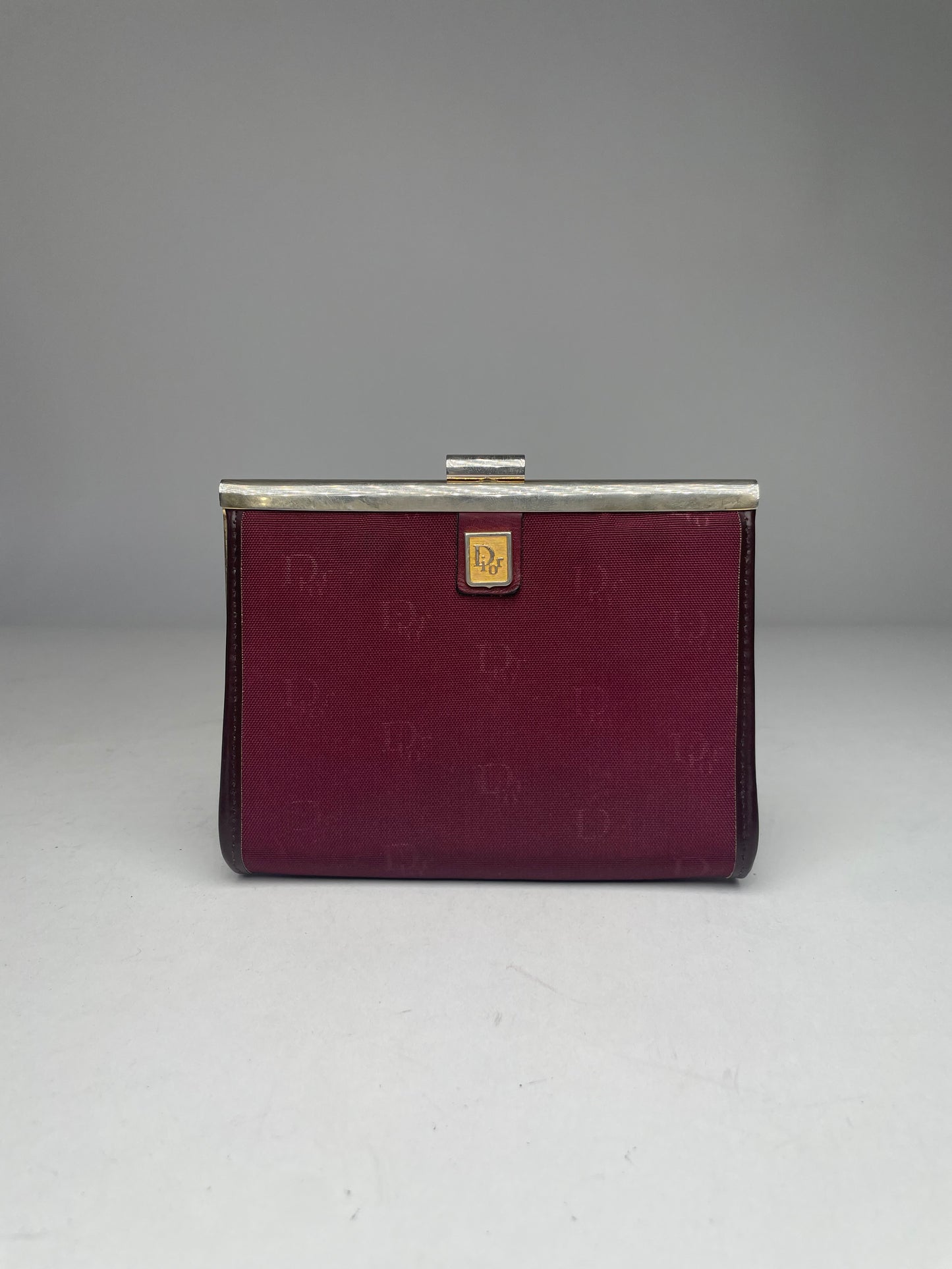 Vintage Dior Canvas Leather Clutch Dark Red