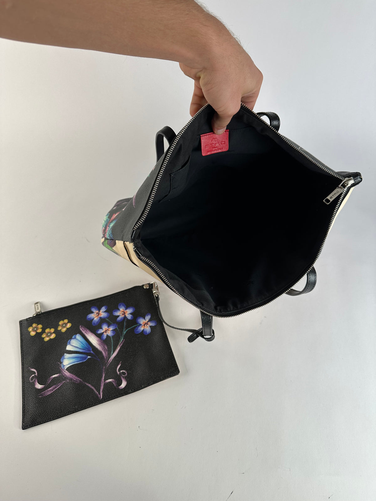 Vintage Etro Embroidered Leather Floral Tote c. 2017–2019 Multicolour