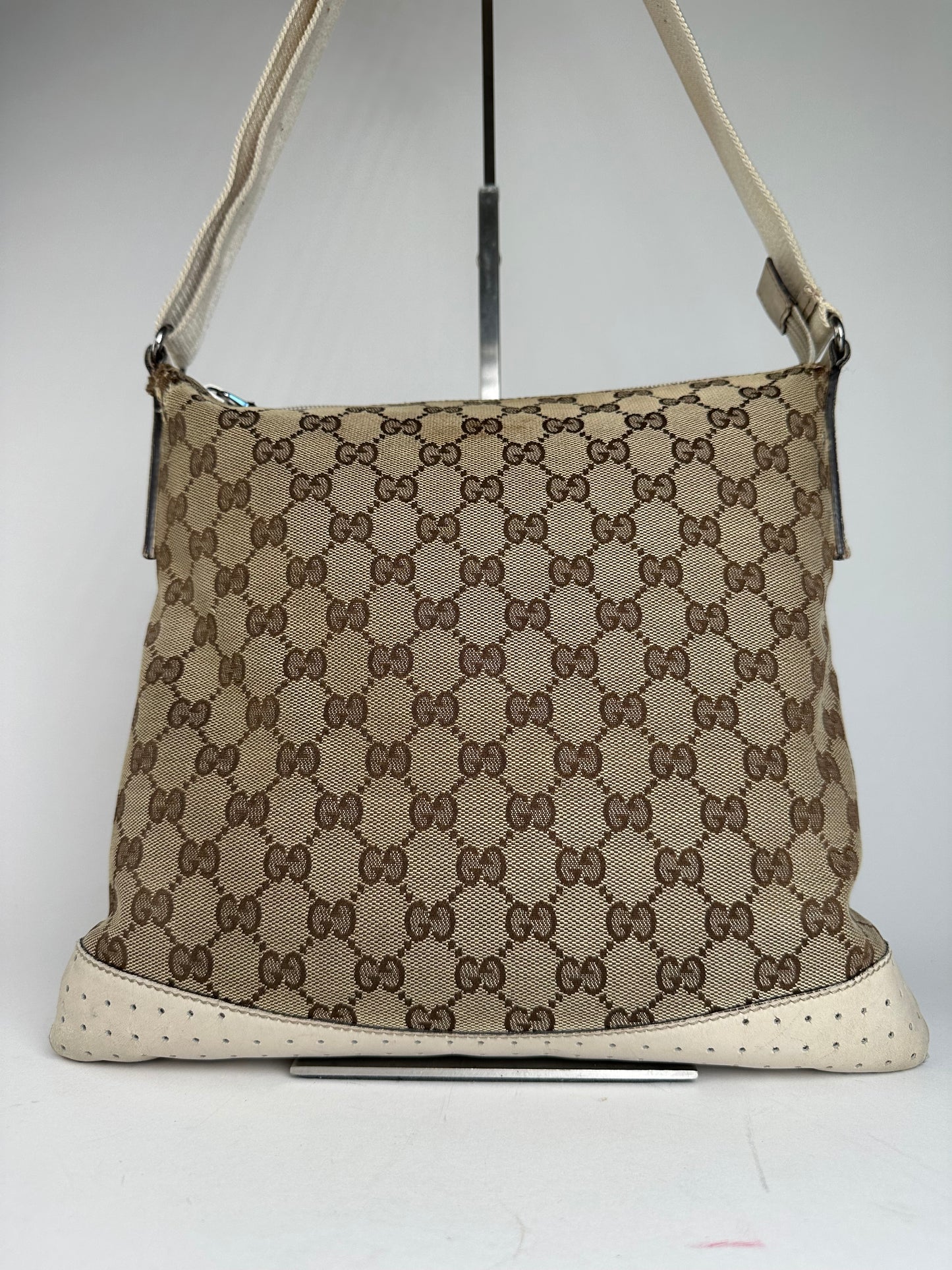 Vintage Gucci GG Monogram Canvas Crossbody Bag Brown Ivory