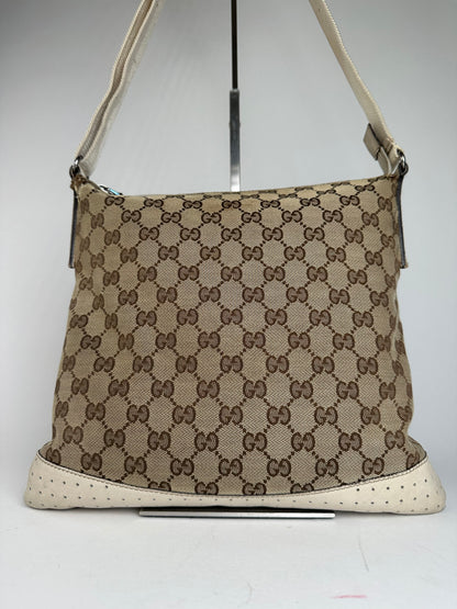 Vintage Gucci GG Monogram Canvas Crossbody Bag Brown Ivory