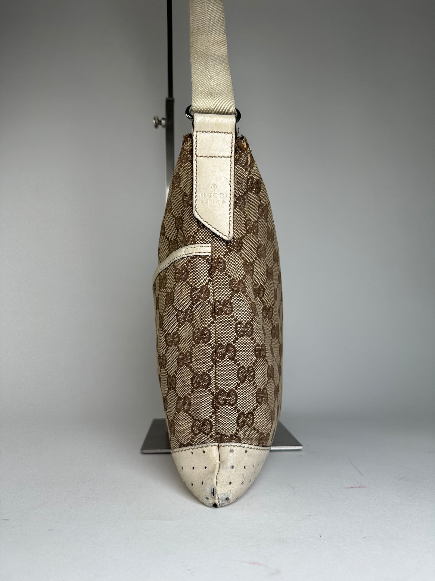Vintage Gucci GG Monogram Canvas Crossbody Bag Brown Ivory