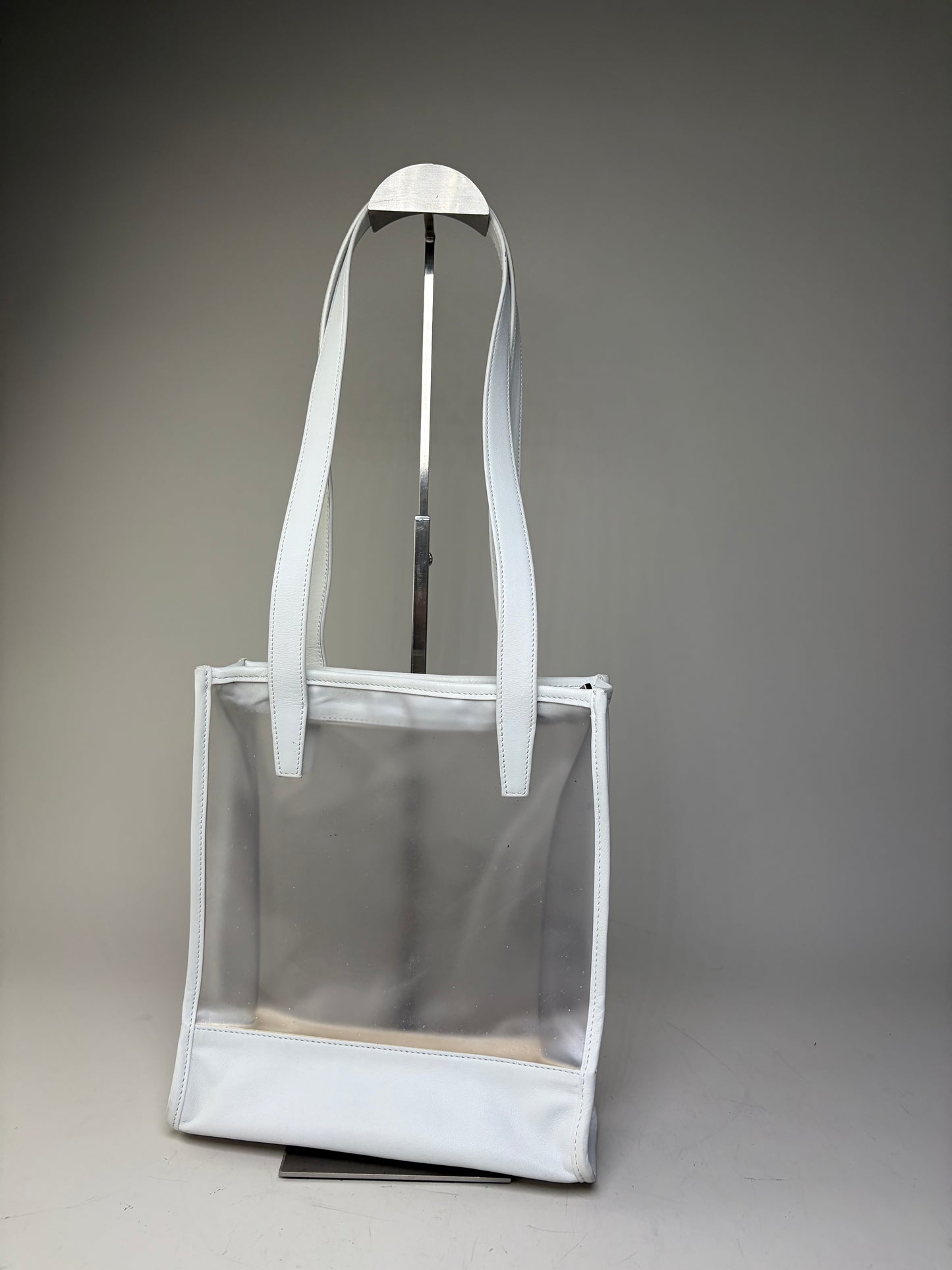 Vintage Loewe Leather PVC Tote Bag White Transparent Silver