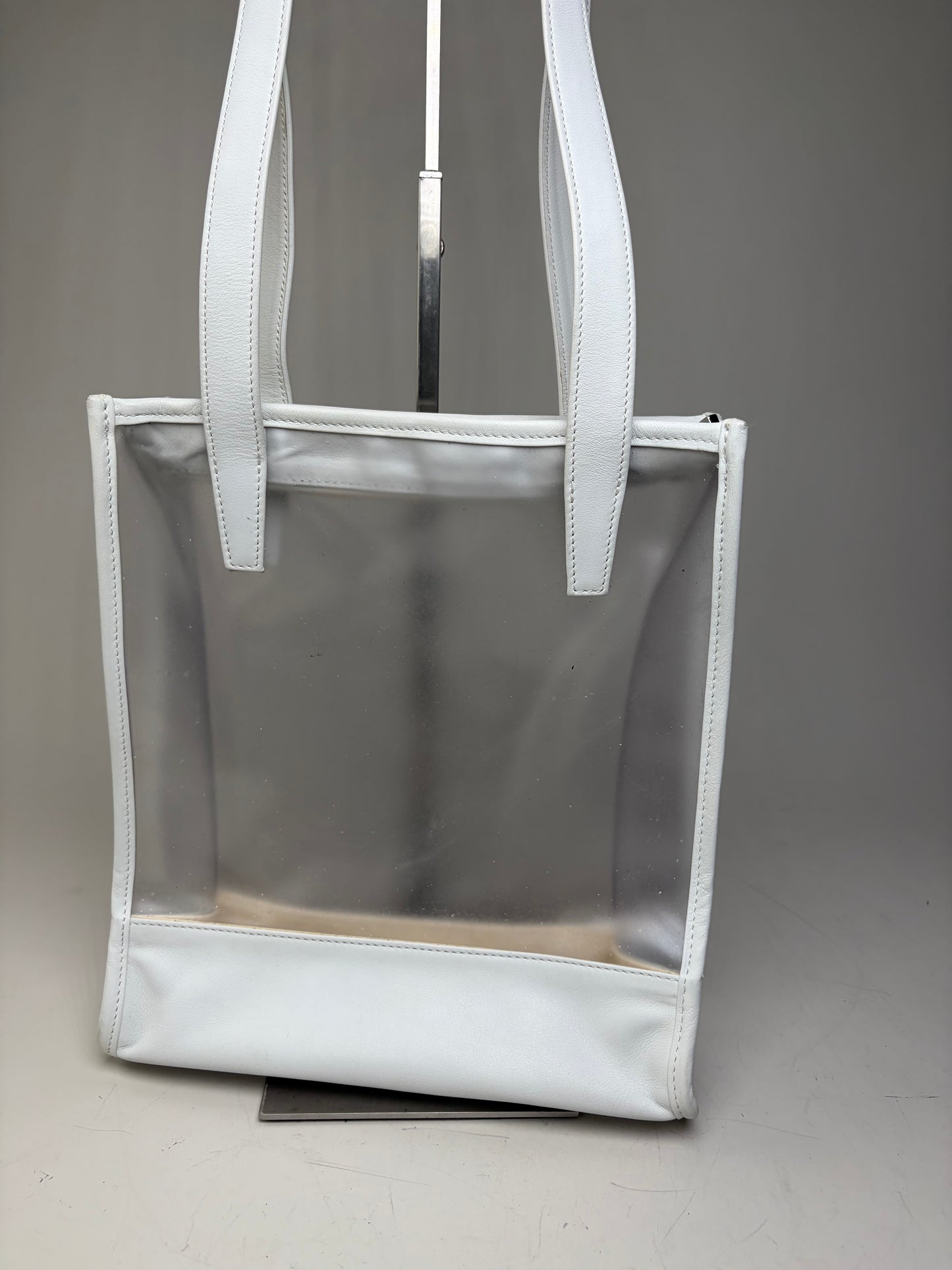 Vintage Loewe Leather PVC Tote Bag White Transparent Silver