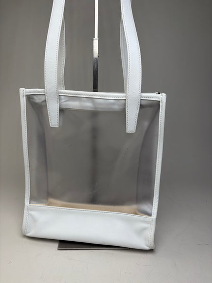 Vintage Loewe Leather PVC Tote Bag White Transparent Silver