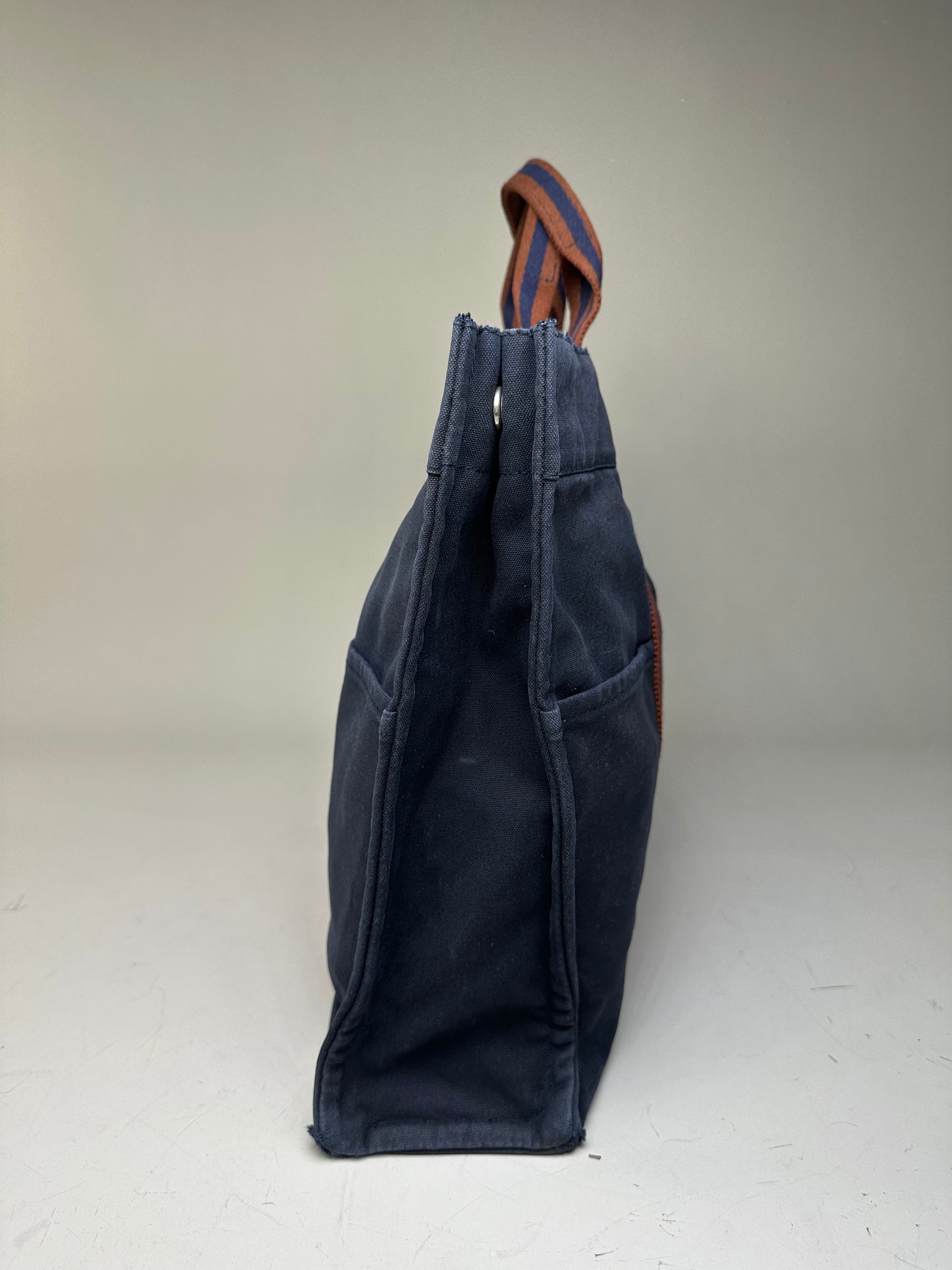 Vintage Hermes Canvas Leather Trim Tote Navy Rust