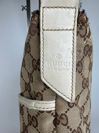 Vintage Gucci GG Monogram Canvas Crossbody Bag Brown Ivory