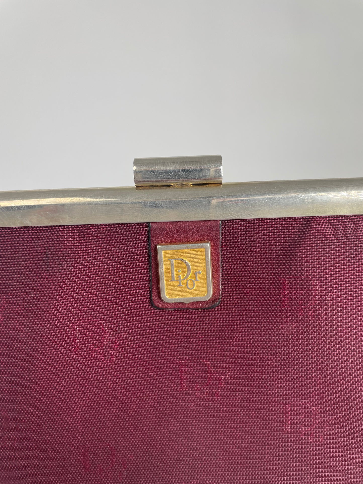 Vintage Dior Canvas Leather Clutch Dark Red