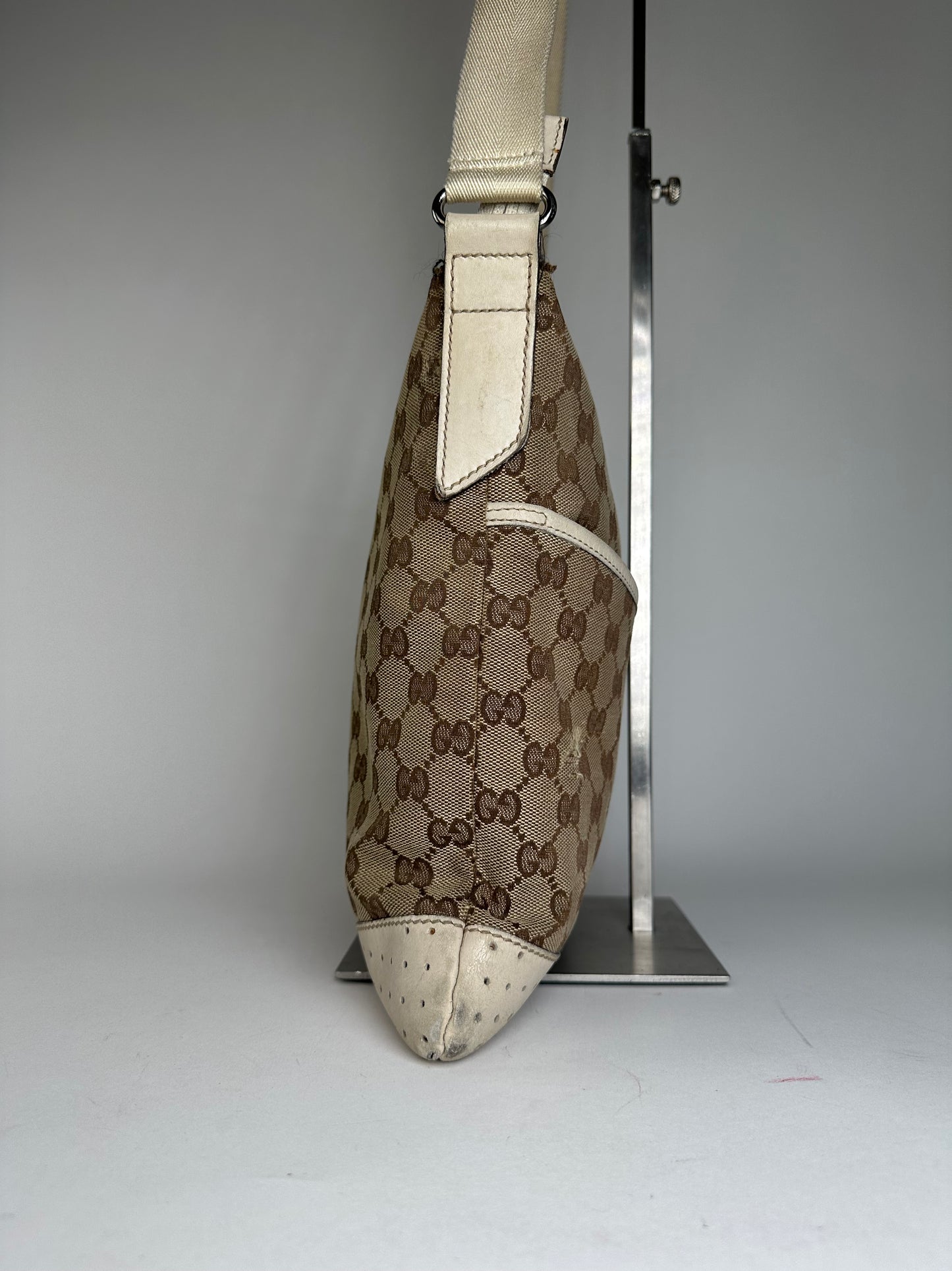 Vintage Gucci GG Monogram Canvas Crossbody Bag Brown Ivory