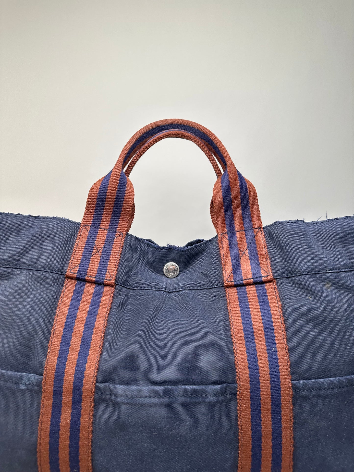 Vintage Hermes Canvas Leather Trim Tote Navy Rust