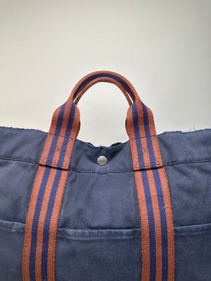 Vintage Hermes Canvas Leather Trim Tote Navy Rust