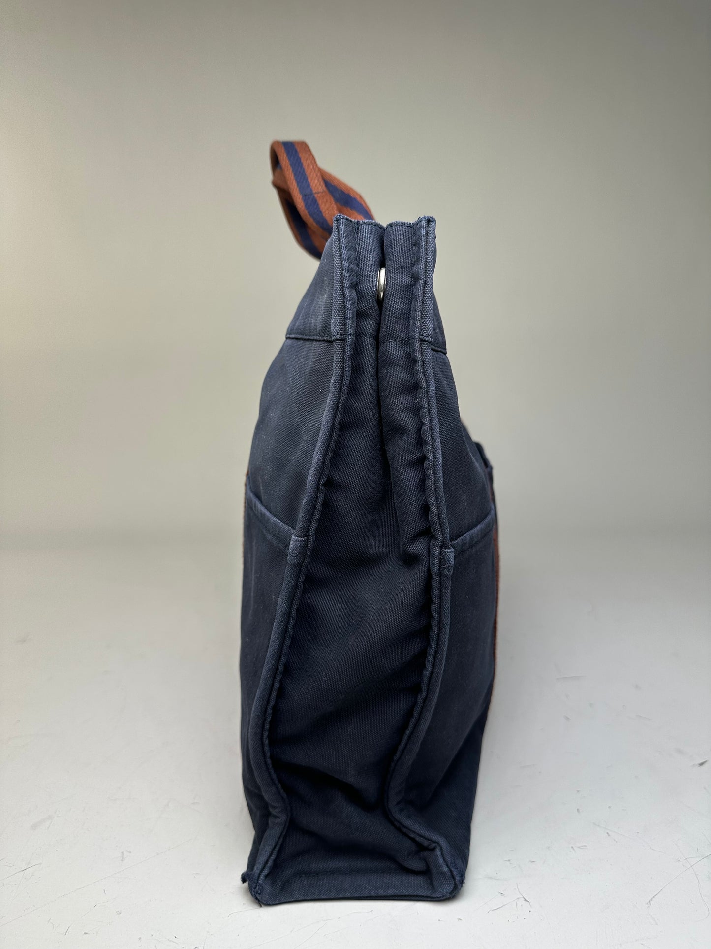 Vintage Hermes Canvas Leather Trim Tote Navy Rust