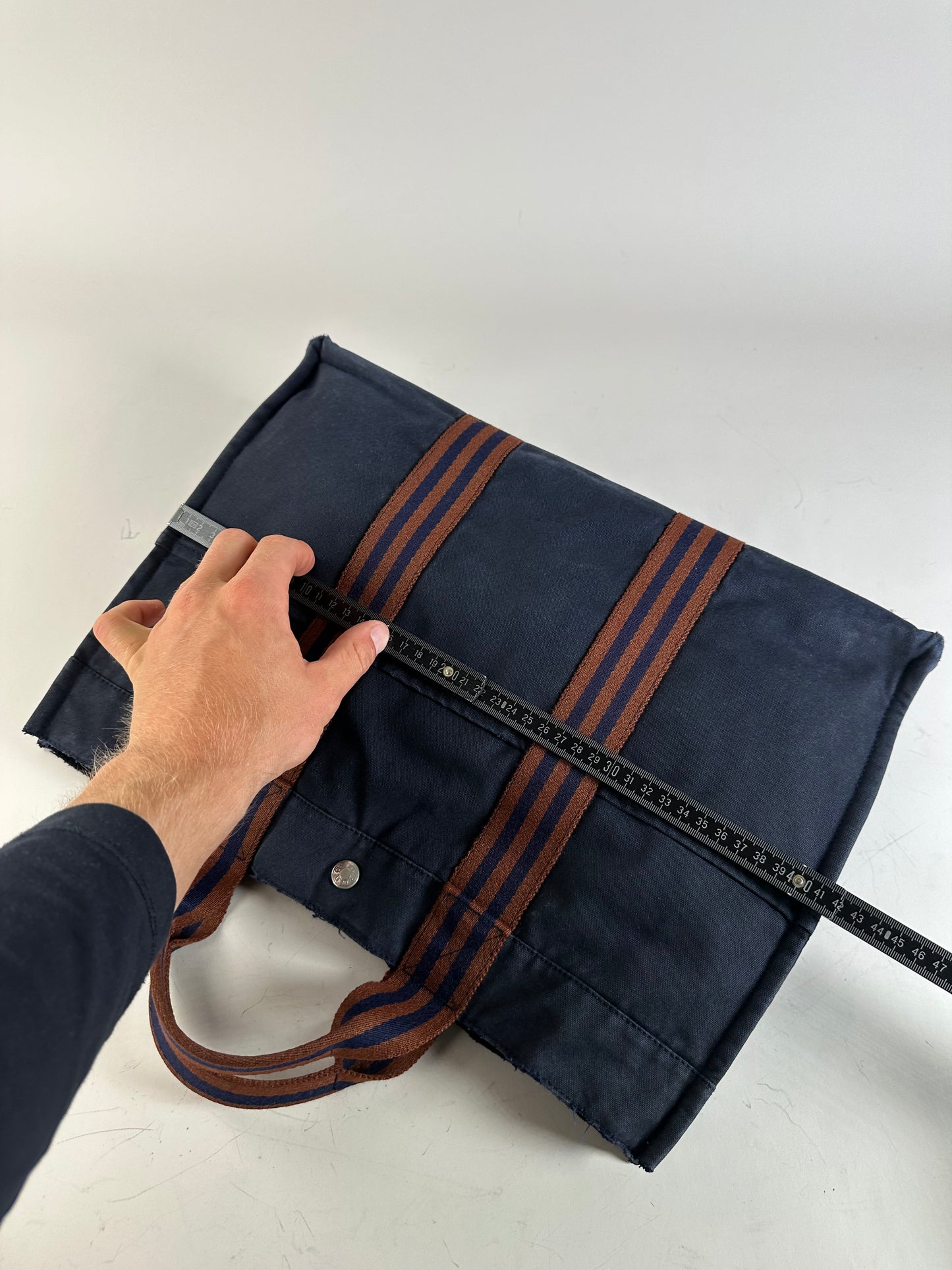Vintage Hermes Canvas Leather Trim Tote Navy Rust
