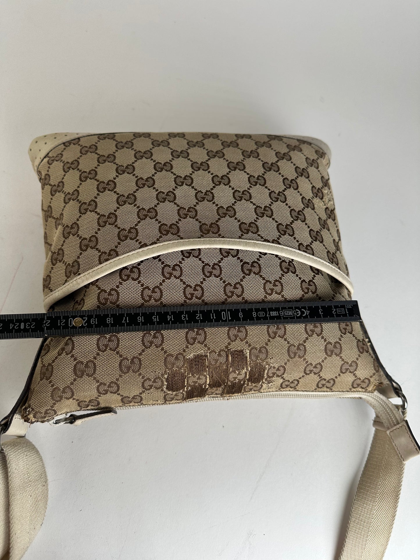 Vintage Gucci GG Monogram Canvas Crossbody Bag Brown Ivory