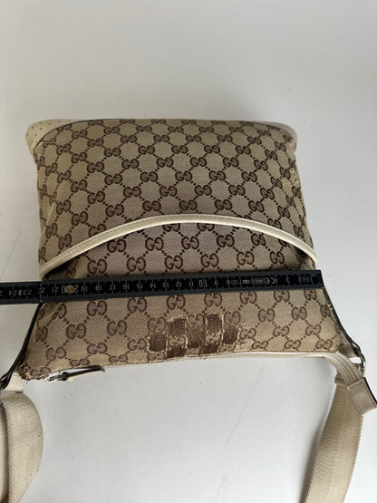 Vintage Gucci GG Monogram Canvas Crossbody Bag Brown Ivory
