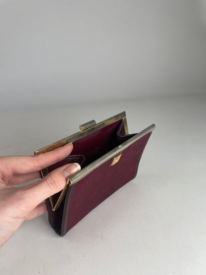 Vintage Dior Canvas Leather Clutch Dark Red