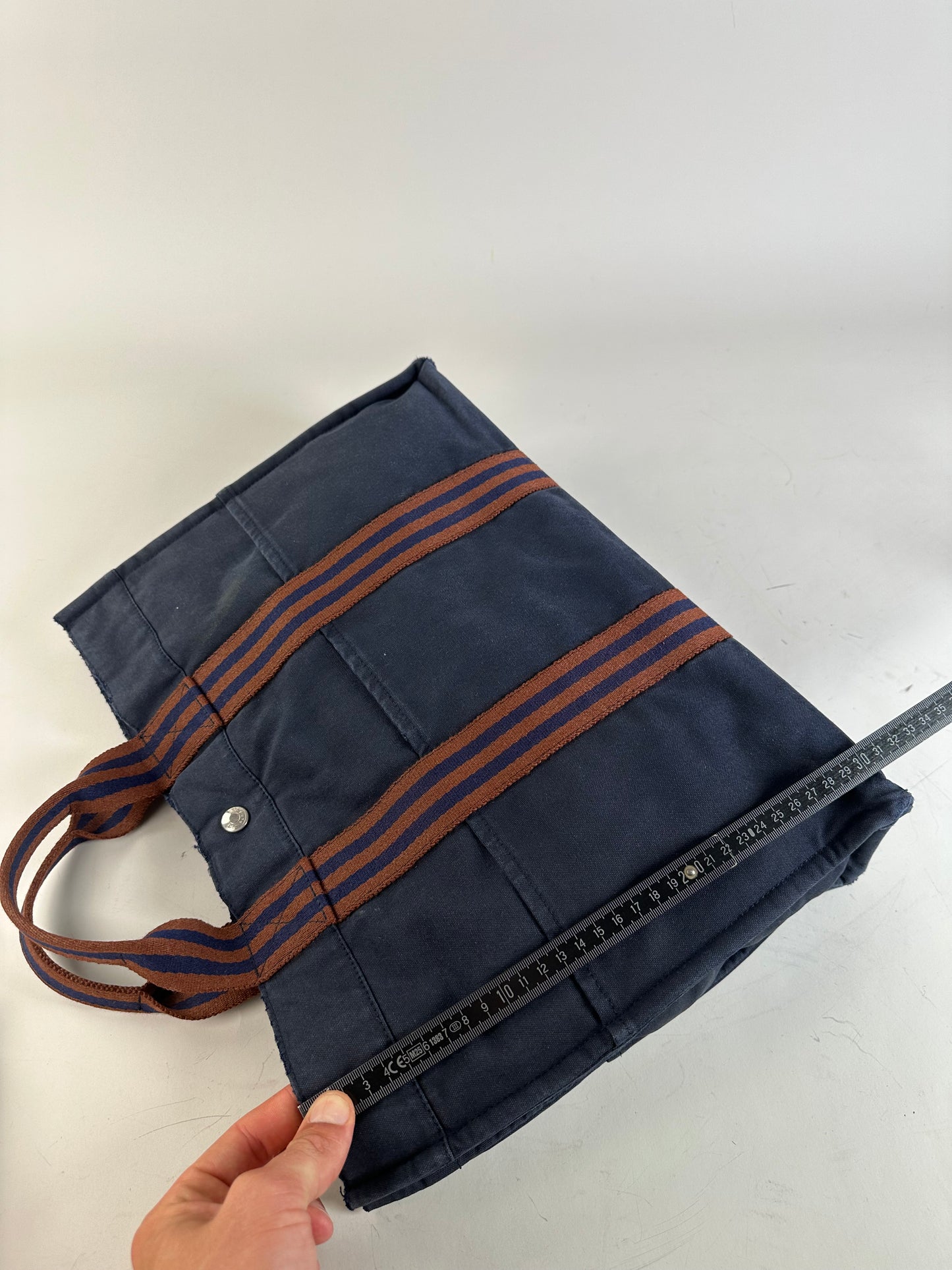 Vintage Hermes Canvas Leather Trim Tote Navy Rust