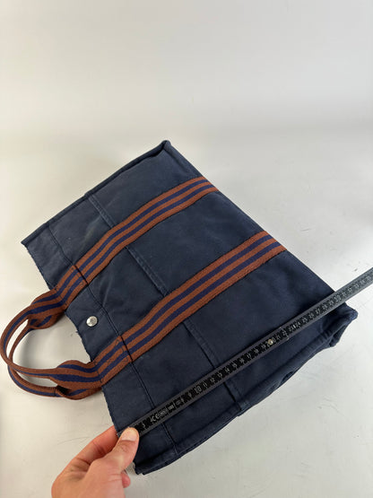 Vintage Hermes Canvas Leather Trim Tote Navy Rust