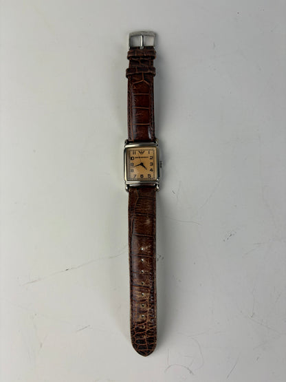 Vintage Giorgio Armani Leather Strap Watch Brown Silver