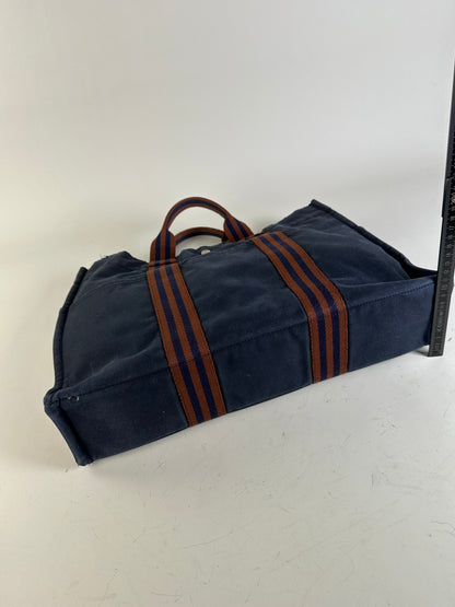 Vintage Hermes Canvas Leather Trim Tote Navy Rust