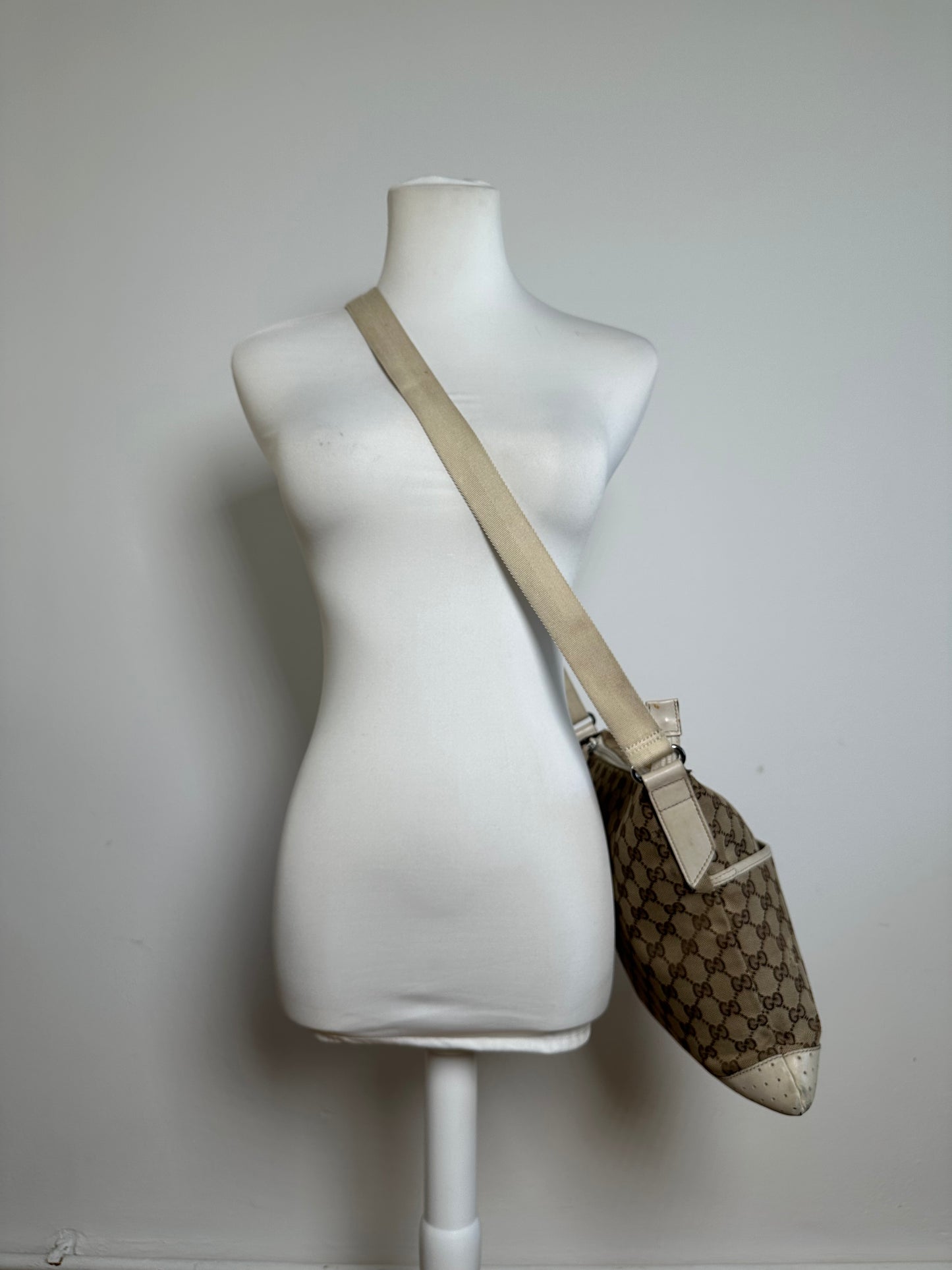 Vintage Gucci GG Monogram Canvas Crossbody Bag Brown Ivory