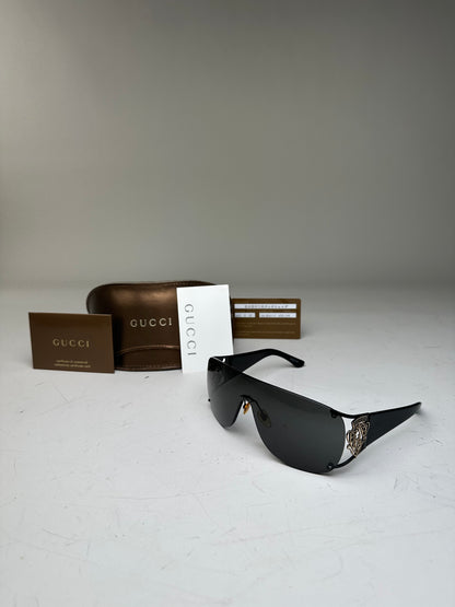 Vintage Gucci Wide Arm Sunglasses Black Gold c. 2000