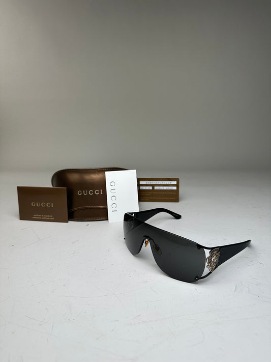 Vintage Gucci Wide Arm Sunglasses Black Gold c. 2000
