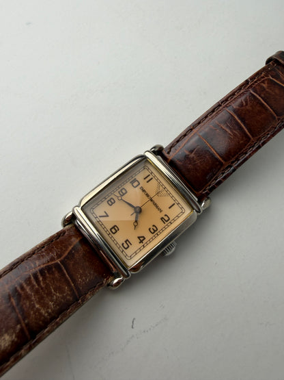 Vintage Giorgio Armani Leather Strap Watch Brown Silver