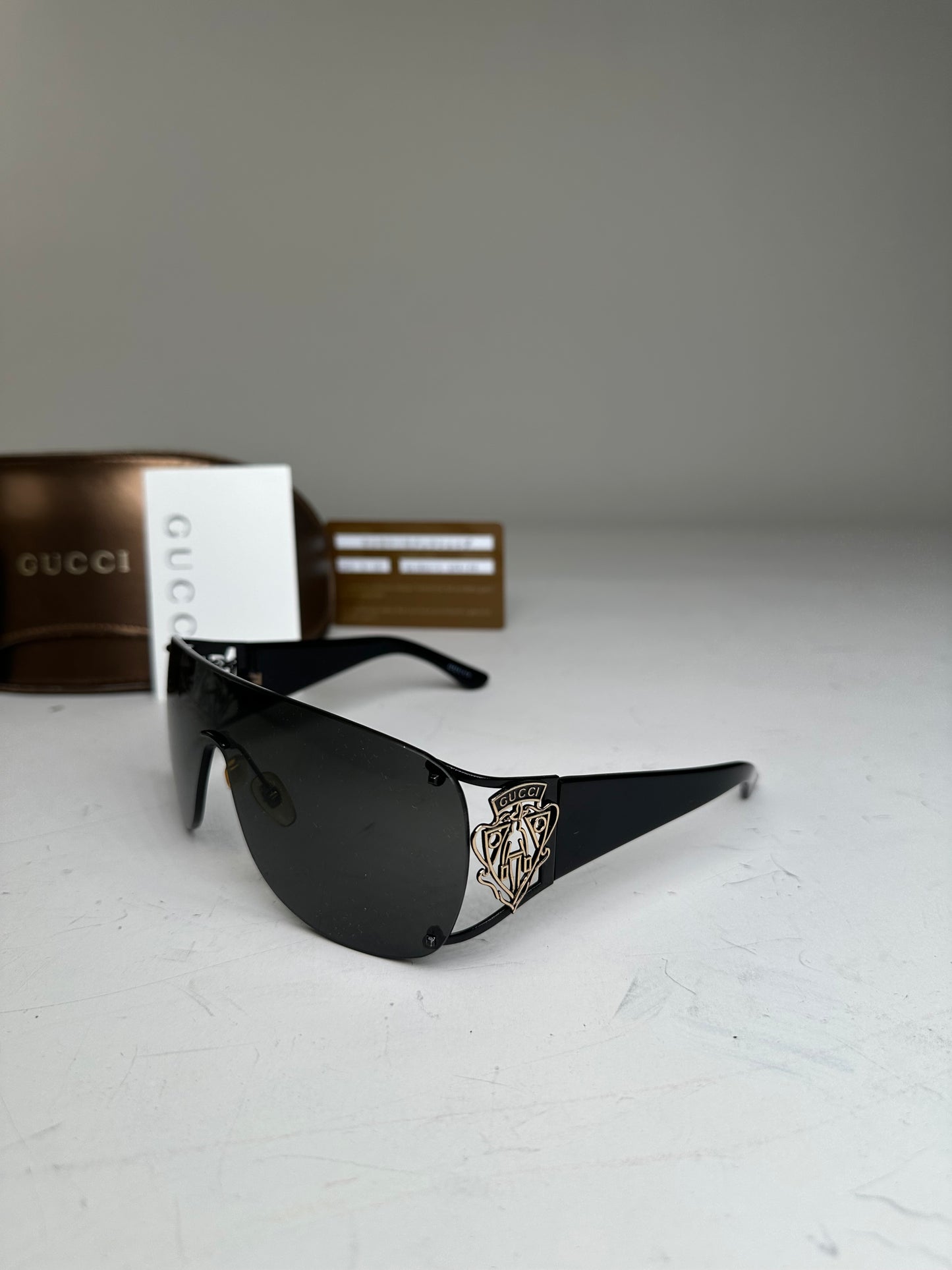 Vintage Gucci Wide Arm Sunglasses Black Gold c. 2000