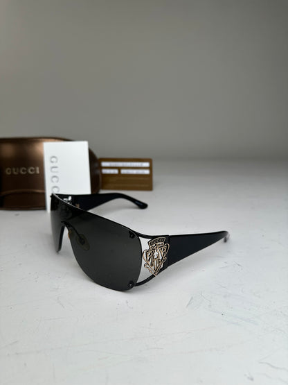 Vintage Gucci Wide Arm Sunglasses Black Gold c. 2000