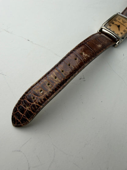 Vintage Giorgio Armani Leather Strap Watch Brown Silver