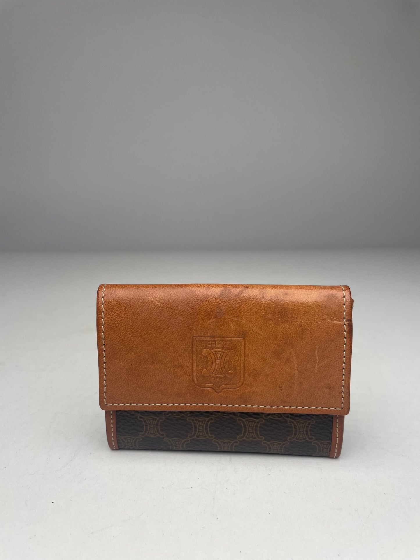 Vintage Celine Paris MonogramLeather Card Holder Brown