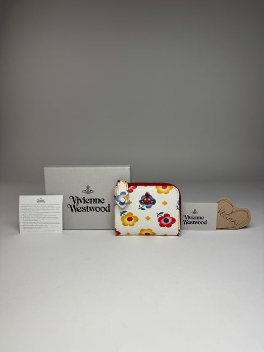 Vintage Vivienne Westwood Vegan Leather Floral Card Holder White multicolor