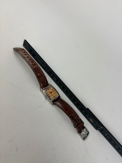 Vintage Giorgio Armani Leather Strap Watch Brown Silver