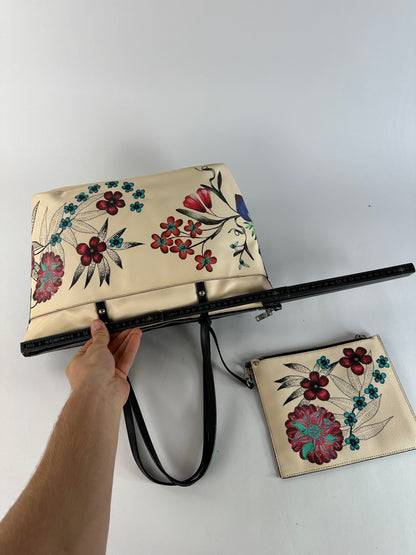 Vintage Etro Embroidered Leather Floral Tote c. 2017–2019 Multicolour