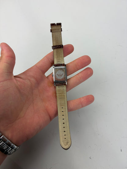 Vintage Giorgio Armani Leather Strap Watch Brown Silver