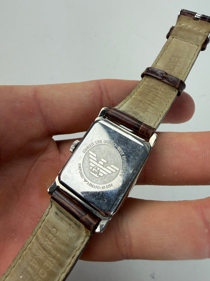 Vintage Giorgio Armani Leather Strap Watch Brown Silver
