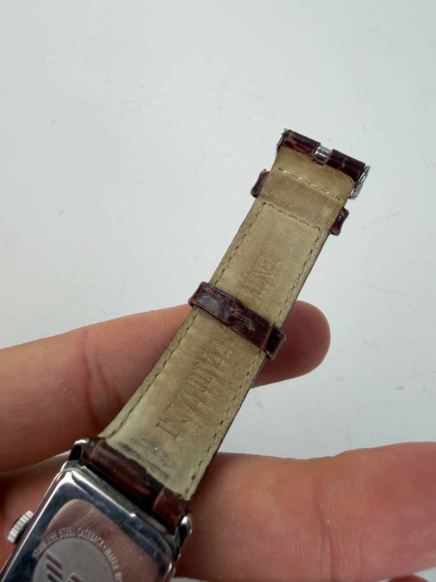 Vintage Giorgio Armani Leather Strap Watch Brown Silver