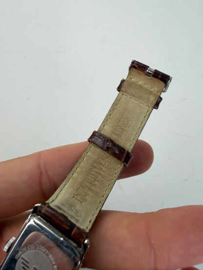 Vintage Giorgio Armani Leather Strap Watch Brown Silver