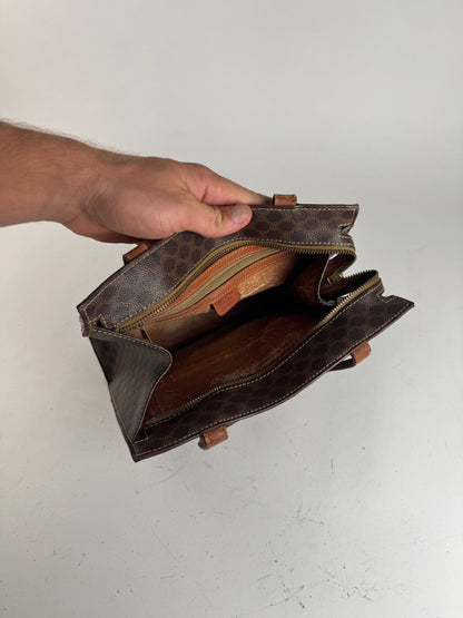 Sac rayé vintage en cuir monogramme Celine Paris marron